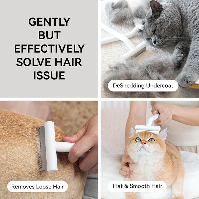 aumuca Pet Deshedding Tools for Short Haired Cats & Dogs, White