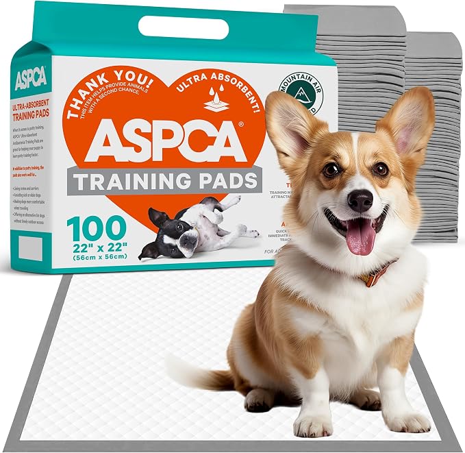 ASPCA - Scented Puppy Pads Extra Absorbent Dog Training Pads for Cats & Dogs Leak-Proof Layers Odor Control & Quick-Dry Non-Slip & Tear-Resistant Travel Friendly Pack of 100 Size 22" x22'