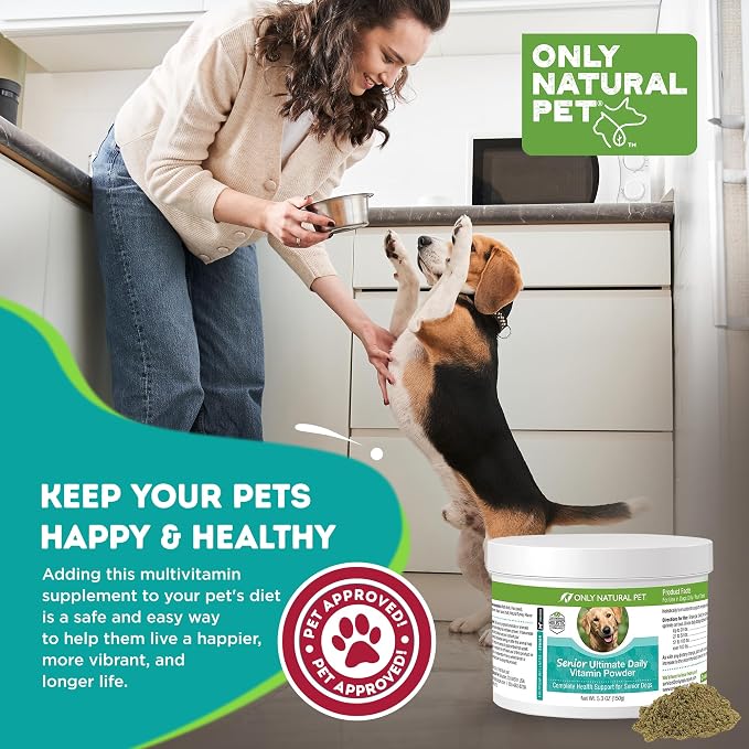 Only Natural Pet Senior Ultimate Daily Canine Vitamin Supplement for Dogs Complete Holistic Health Support - Made in USA, 5.3 oz Turkey Flavored Powder