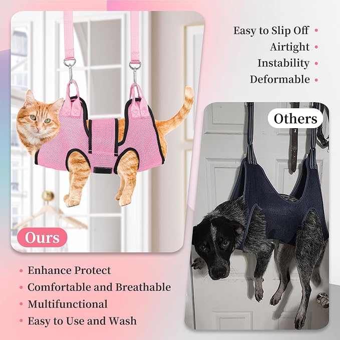 PatiencET Dog Grooming Hammock with Security Strap & Nail Clippers, Pink XS