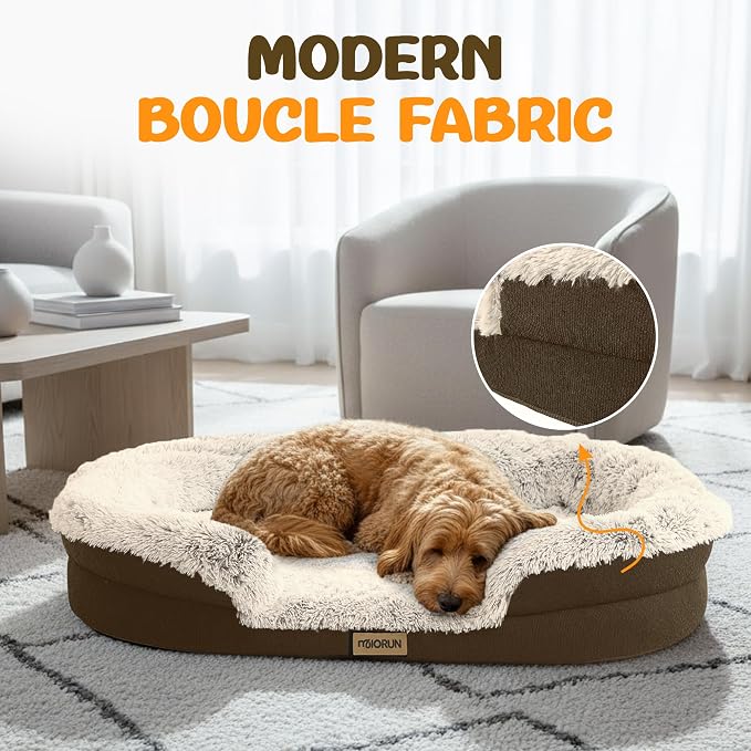Fluffy Orthopedic Calming Plush Sofa Dog Bed - Medium &amp; Large, 43in, Coffee