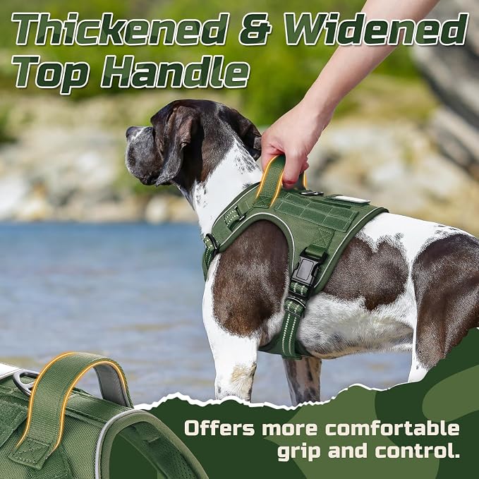 rabbitgoo Tactical Dog Harness for X-Large, No Pull Military Service Vest | Molle & Handle, Heavy Duty, Adjustable, Reflective Straps, Easy Control for Training Walking, Green, X-Large