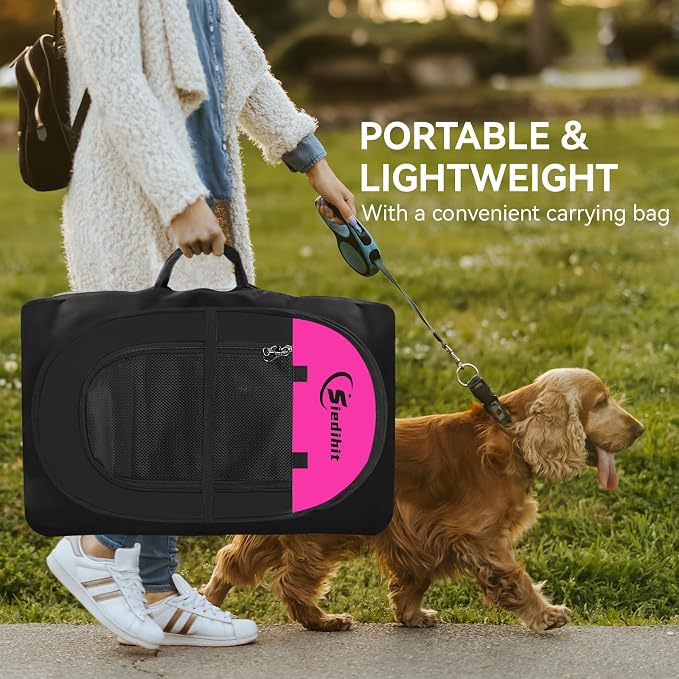 Siedihit Dog Playpen, Medium Puppy Pet Playpen, Dog Crate Tent Cage Indoor/Outdoor, Portable Pop Up Dogs Kennel Playpen with Carrying Case for Dogs/Cats/Rabbits, Hot Pink