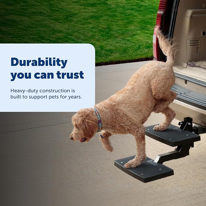 PetSafe Happy Ride PupSTEP HitchStep Dog Stairs, Folding Steps for Truck & SUV Hitches, For Medium to Large Dogs | Folding Hitch-Mounted Steps for Trucks & SUVs, No-Slip Traction Surface, Built for Medium to Large Dogs up to 200 Lb