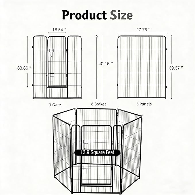 Simple Deluxe Dog Playpen, 40in 6 Panels, Black