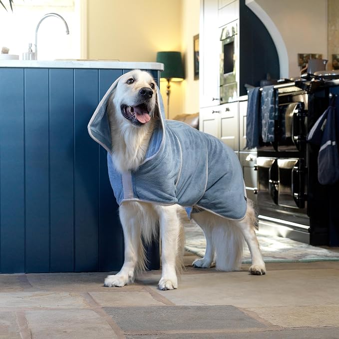 Lucky Pooch® Dog Robe - Luxurious Dog Bathrobe - Ultra Absorbent Dries Your Dogs in Minutes! Double-Layer, Super Soft Towel and Bath Robe All in One (L, Petrol Blue)