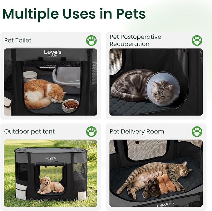 Love's cabin Dog & Cat Playpen with Carrying Case, Small, Grey with Pad
