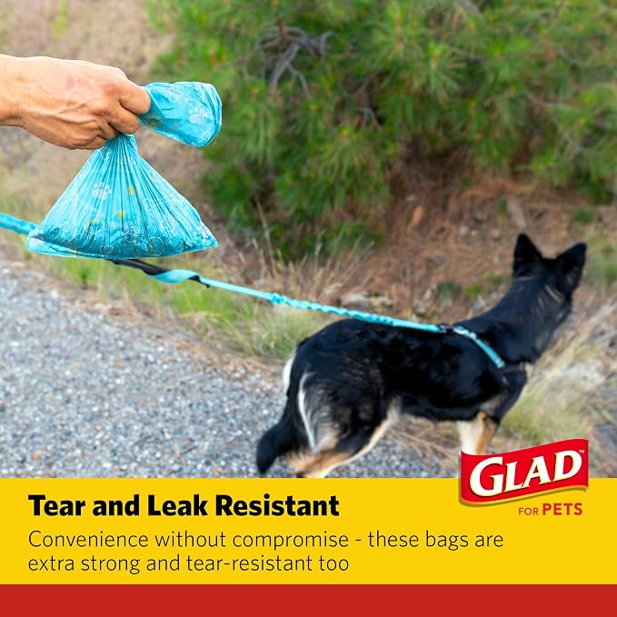 Glad for Pets Scented Dog Waste Bags, Tear-Resistant Pet Poop Pick-up Bags with Leak Protection, Lemon Fresh Scent, Fun Multicolor Bag Designs, 6 Rolls, 90 Bags Total