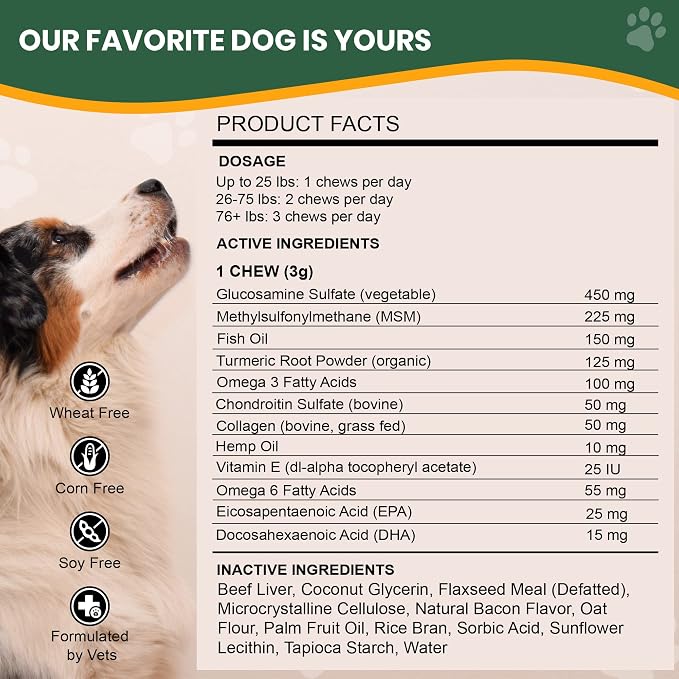 Veterinary Naturals Hemp & Hips Senior Large Breed Dog Joint Chews - 60ct