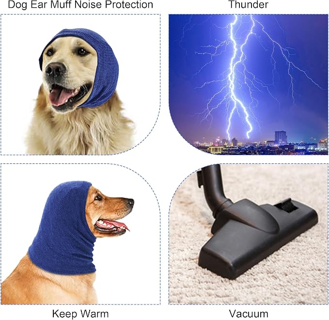 Rbenxia Dog Ear Muffs - Noise Protection & Warmth Winter Ear Scarf (Blue, Large)
