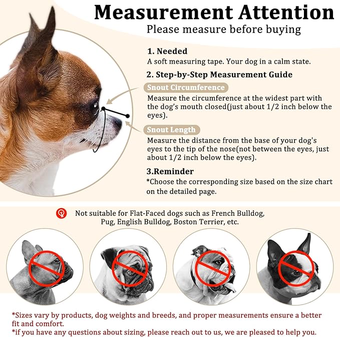 Fabric Dog Muzzle for Short Snout Small Dogs Chihuahuas Anti-Bite | Fits Shih Tzu Pomeranian Yorkshire Brachycephalic Dog, Grooming Vet Visits Walking Use, Prevent Chewing, Soft | Khaki, S