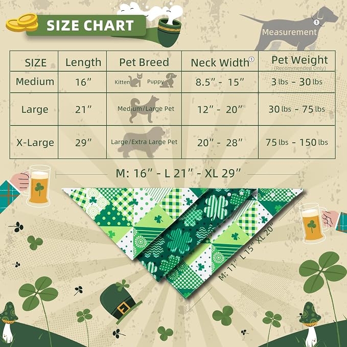 Dog Bandana for St. Patricks Day Patchwork Shamrock, Medium, Small
