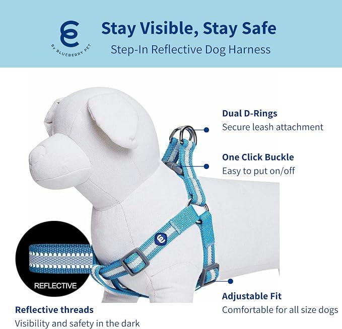 Blueberry Pet Essentials Step-in Reflective Back to Basics Dog Harness, Sky Blue, Chest Girth 20" - 26", Medium, Adjustable Harnesses for Dogs