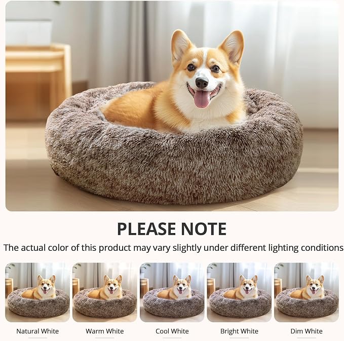JOLLYVOGUE 23" Calming Donut Dog & Cat Bed, Smoke Brown