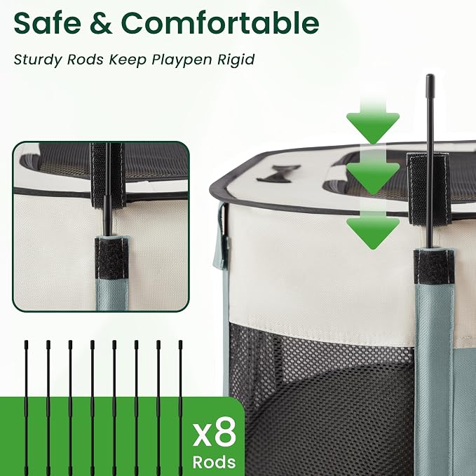 Love's cabin Dog & Cat Playpen with Carrying Case, Small, Gray Green with Pad