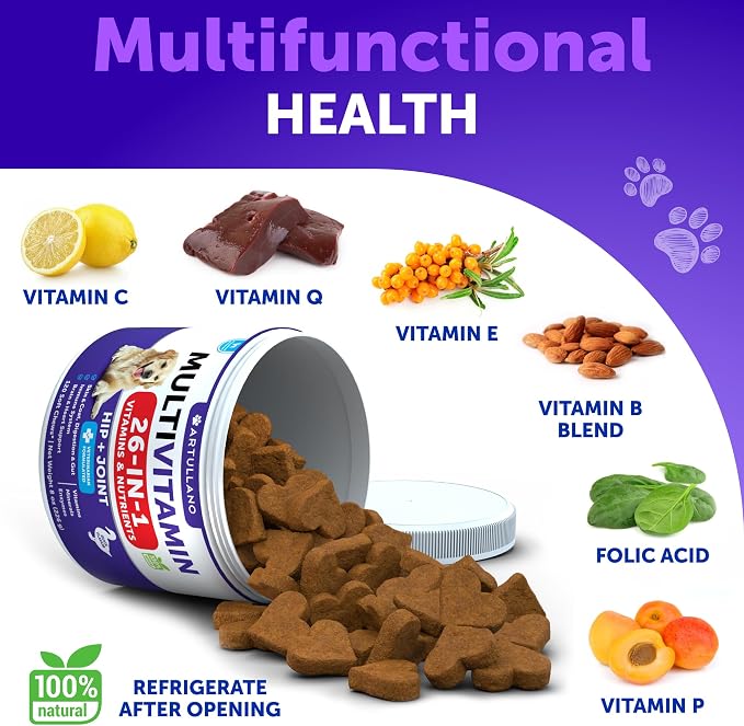 Dog Vitamins - 120 Treats - Dog Multivitamin Supplement - 26 in 1 Nutrients