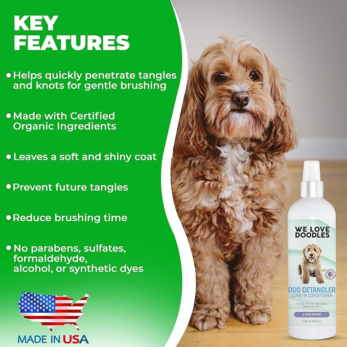 Dog Detangler Spray, Leave-in Conditioner Spray for Dogs, Lavender, 16 OZ | Best Detangling & Dematting Spray for Dogs, Tangled & Matted Hair Remover for Goldendoodles, Doodles & Poodles, Made in USA