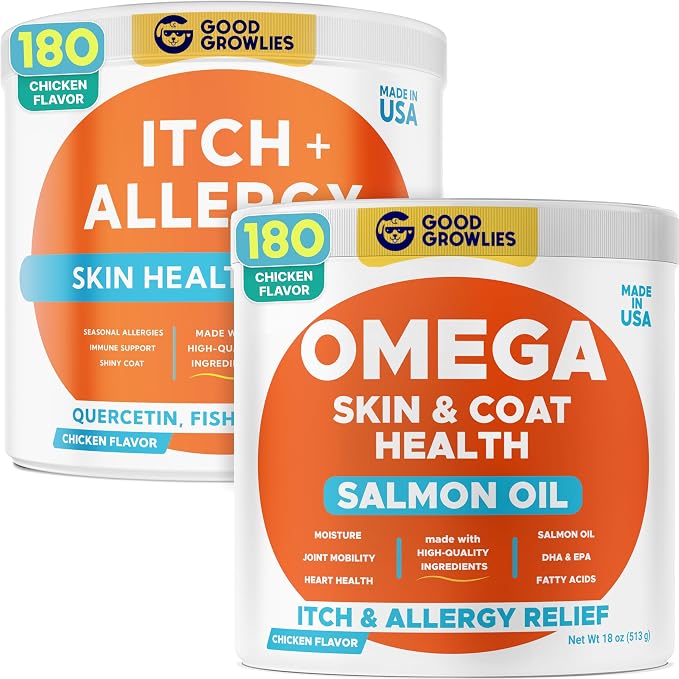 Omega 3 Chews + Allergy Relief Dogs Bundle – Dual Skin & Coat Support – EPA&DHA for Itchy Skin, Hot Spots, Paw Licking, Joint & Heart Health – 360 Ct – Made in USA