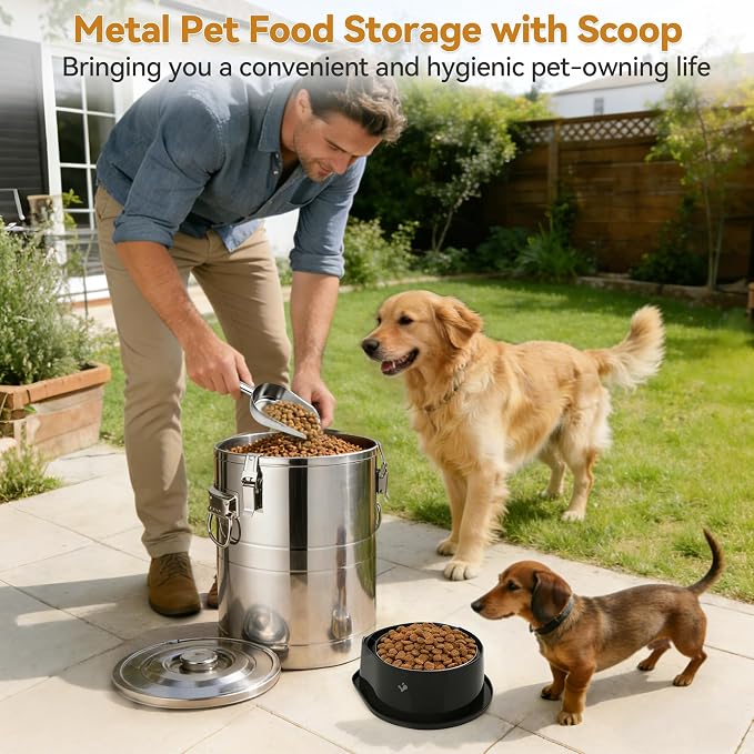 Newget 45 lb Stainless Steel Dog Food Storage Container with Scoop, 45 lb, Stainless Steel, Stainless Steel