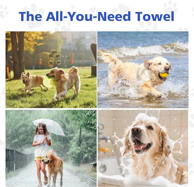 WOUSEDO Quick Dry Shammy Dog Towel, Super Absorbent Microfiber & Chenille Pet Bath Towel for Dogs, Extra Large 13.8 x 31.5 Inches, Wash Grooming Towels for Small to Large Pets (1- Pack Grey)