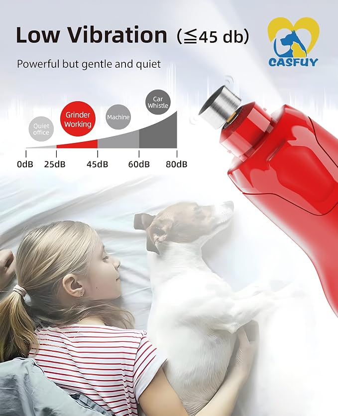 Casfuy 6-Speed Dog Nail Grinder with 2 LED Lights - Red