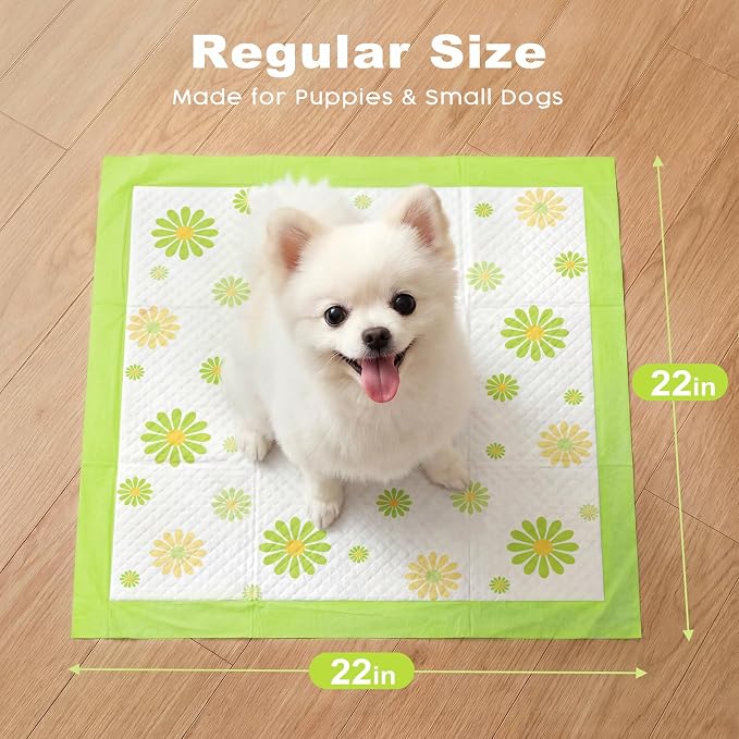 MIZOK Puppy Pads 22"x22", Dog Pee Pads 6-Layer Super Absorbent & Leak-Proof, Daisy Pattern, 4-Corner Adhesive Tabs, Wee Wee Pads for Puppies & Small Dog Breeds, Regular Size (30 Counts)