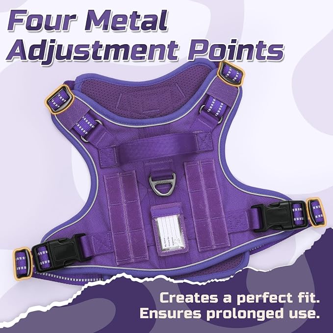 rabbitgoo Tactical Dog Harness for Medium, No Pull Military Service Vest | Molle & Handle, Heavy Duty, Adjustable, Reflective Straps, Easy Control for Training Walking, Purple, Medium