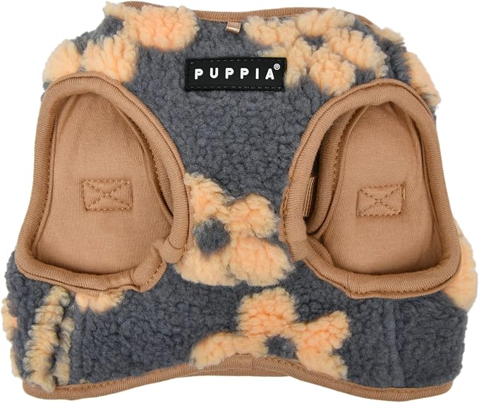 Puppia Ren Vest Dog Harness Step-in Warm Winter Flower Pattern for Small and Medium Dog, Beige, Small