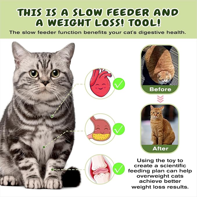 KADTC 2-in-1, Cat Puzzle Toy & Foraging Ball, Treat Hunt for Indoor Cats | Large, secure board makes every meal a brain game: slows fast eating, burns energy, beats boredom, sparks natural prey drive.
