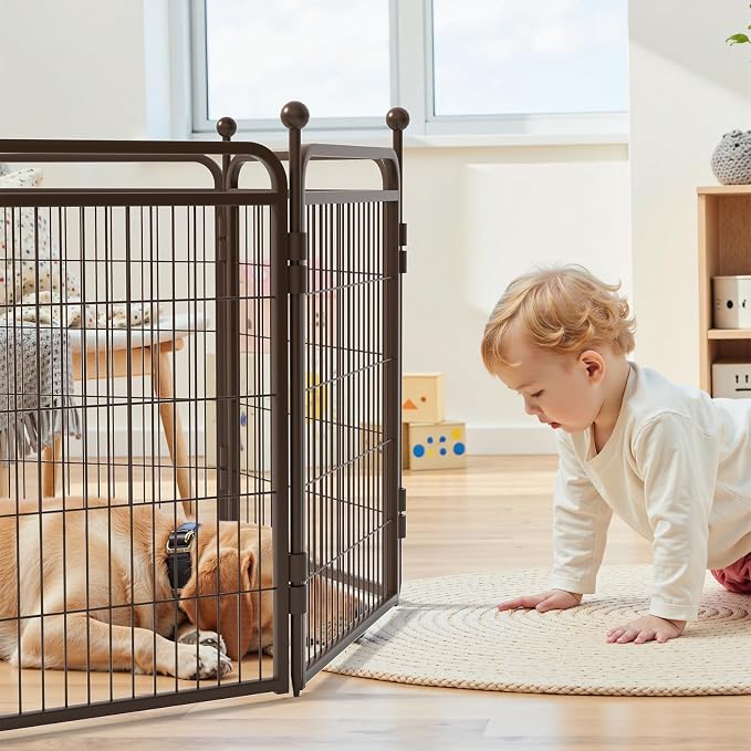 Gardner Pet Dog Playpens, 24" H 6 Panels Dog Pen Outdoor/Indoor Dog Fence Exercise Pen for Small/Medium Dogs, Pet Play Yard Gate with Gravity Automatic Lock, Pet Playpen, Brown