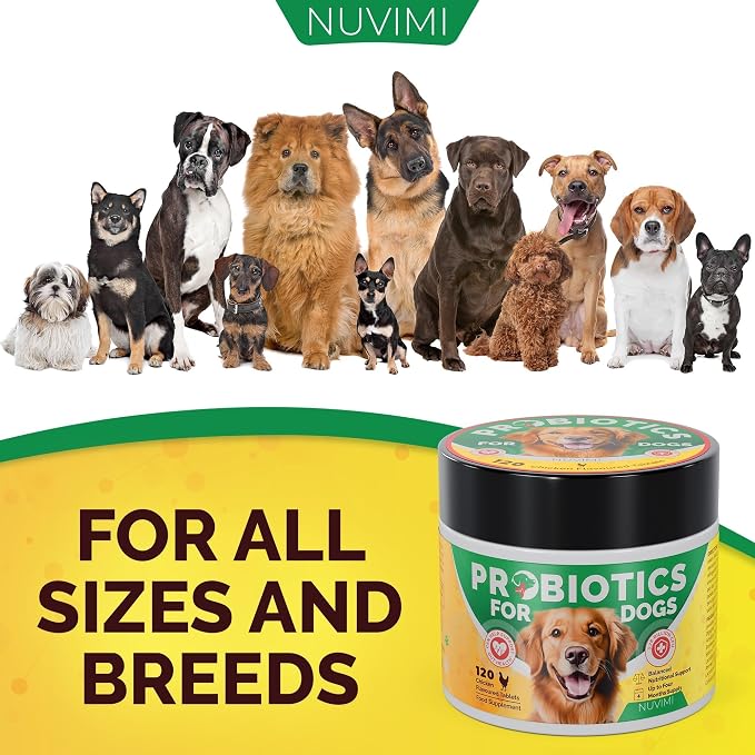 Probiotics for Dogs - Dog Probiotic & Prebiotic Tablets - Digestive Support Supplement for Gut Health, Tummy Relief, Itching, Diarrhea, Allergies, Bad Breath - 120 Chicken Flavor