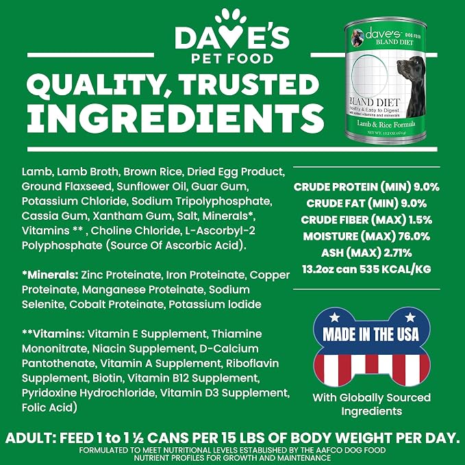 Dave's Pet Food Bland Dog Food for Sensitive Stomachs, Lamb & Rice 13.2 oz