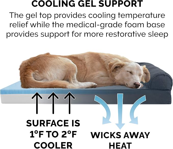 Furhaven Cooling Gel Dog Bed for Medium/Small Dogs w/ Removable Bolsters & Washable Cover, For Dogs Up to 35 lbs - Quilted Sofa - Iron Gray, Medium