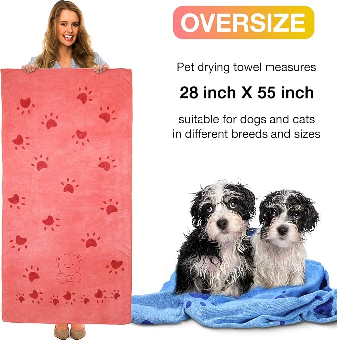 Chumia 8 Pcs 55 x 28 Inches Dog Towels Absorbent Microfiber Bath Drying Towels for Small Medium Large Pets Cat Puppy Shower Cleaning Accessories(8 Colors)