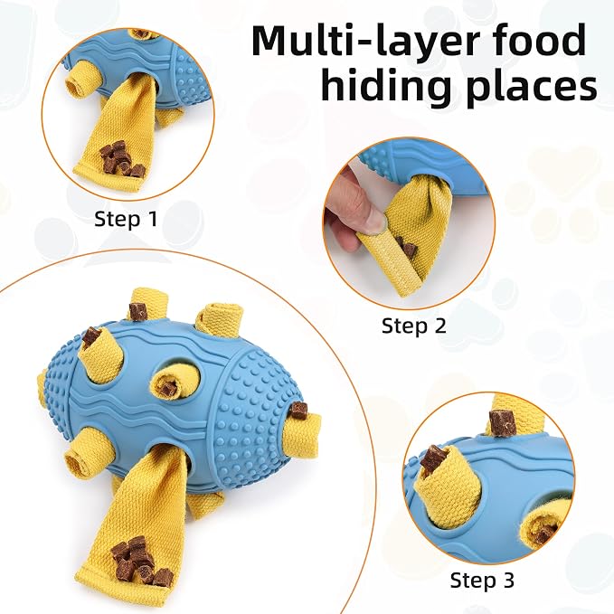 Interactive Dog Toy, Food Dispensing Puzzle Toy for Boredom Relief (Blue) | Designed with a Textured Rubber Surface and Multiple Openings for Treats or Kibble, Training Activities and Chew