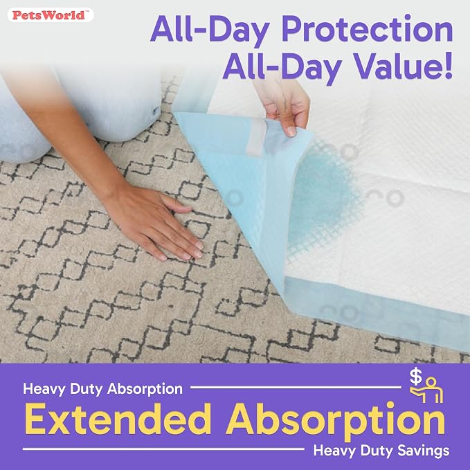 PetsWorld Enormous Dog Pee Pads 37"x54" 25 Count – XXXL Pet Pee Pads for Giant Dogs & Pets, Heavy Duty Leak-Proof Dog Training Pads, Super Absorbent Quick-Dry Potty Pads with Adhesive Tabs