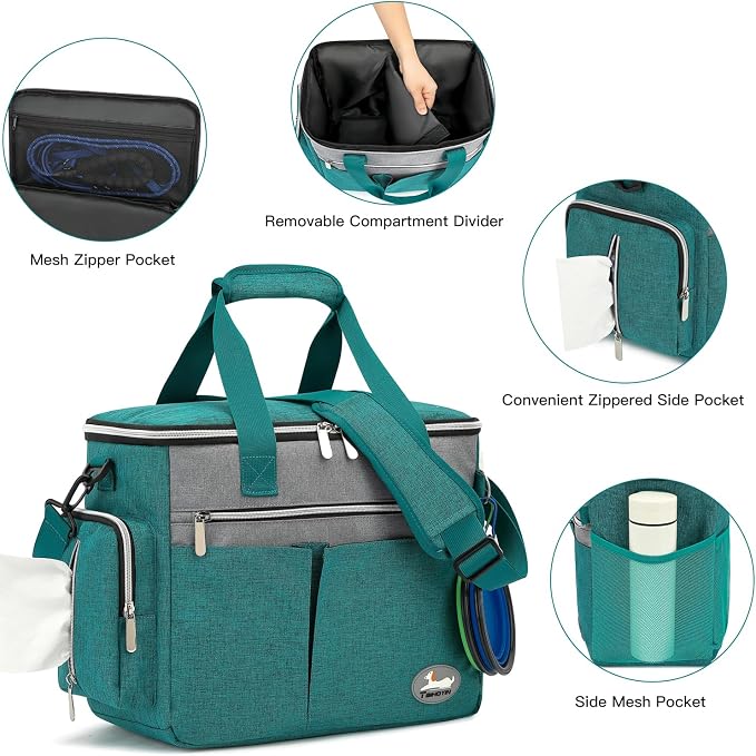 Dog Travel Bag 7-Piece Set with Food Containers, Bowls & Feeding Mat