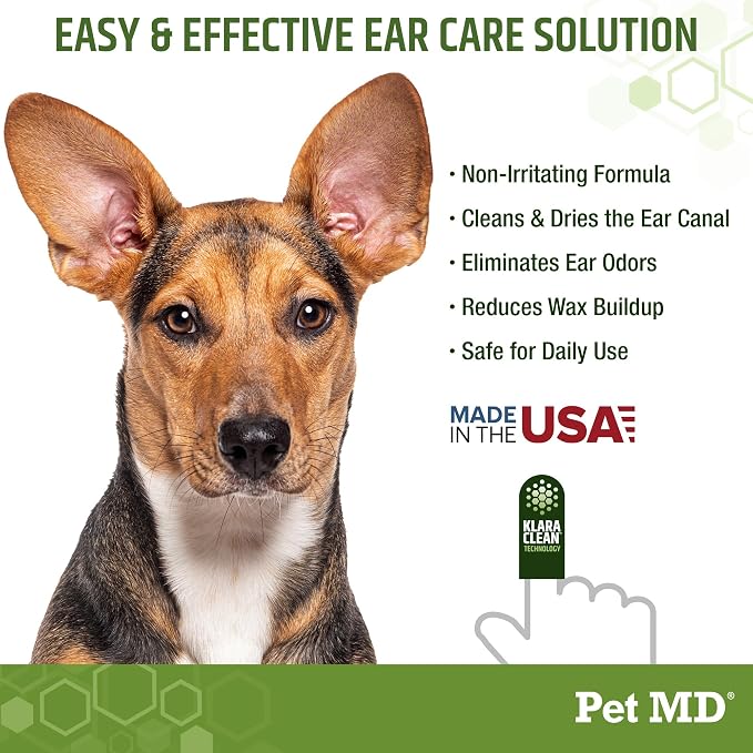 Pet MD Dog Ear Cleaning Wipes – Otic Cleanser for Dogs, Soothing Ear Care with Aloe Vera & Eucalyptus, Finger Wipes, 50 Count