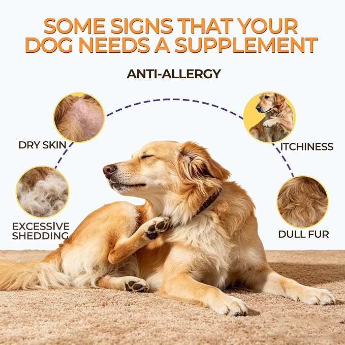 Skin and Coat Supplement for Dogs, Omega 3 Fish & Salmon Oil with EPA & DHA, Colostrum Support Skin & Coat Healthy, Itchy Dog Allergy May Reduce Shedding, Chicken Flavor, 120 Ct