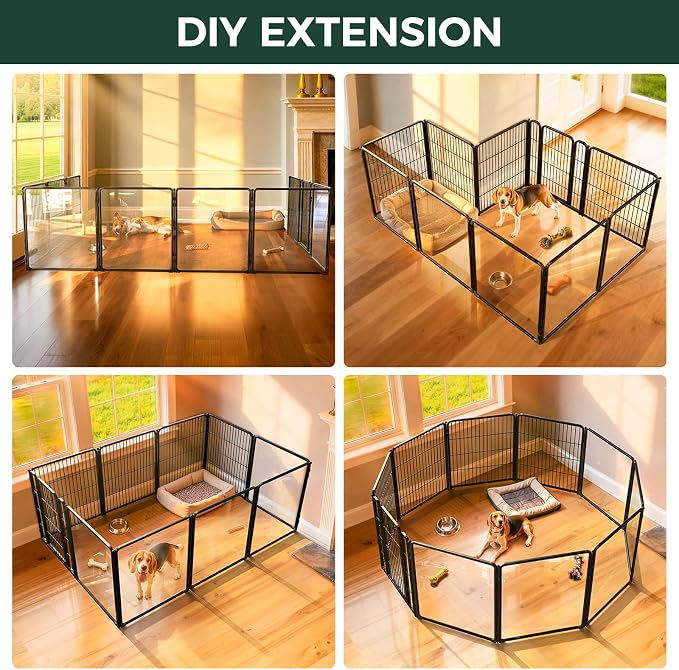 FXW AuraSpace Pro Acrylic & Wire Mesh Indoor Dog Playpen, 32" Height 10 Panels Metal Dog Pen for Small and Medium Dogs, Black│Patented