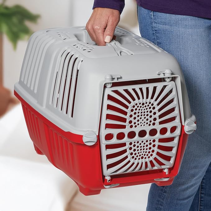 Midwest Homes Spree Travel Carrier, Small, Red - Dog & Cat Crate | Hard-Sided Pet Carrier, Plastic Door, Ventilated Design, Locking Tabs, Easy Assembly