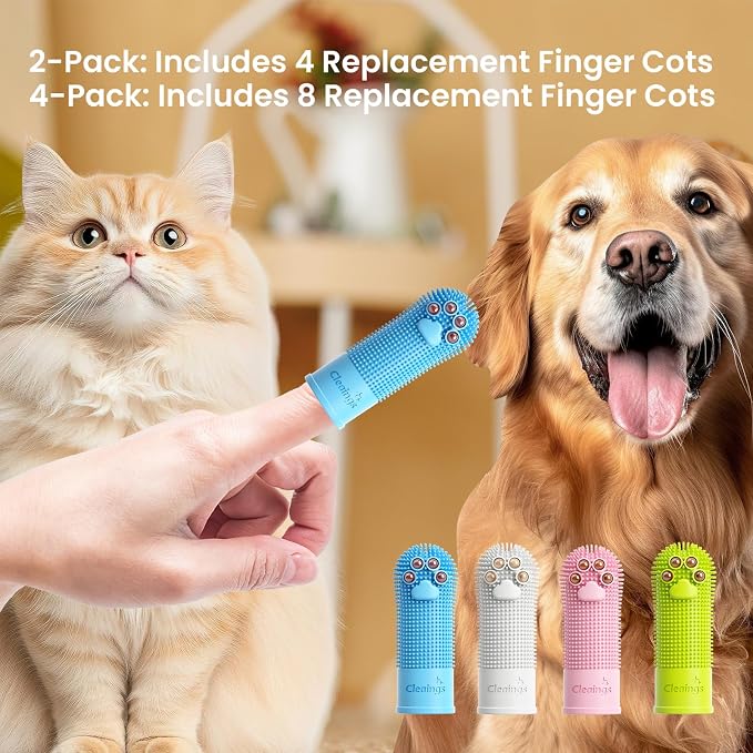 Pet Finger Toothbrush with Flavor Burst Beads, 360° Silicone Toothbrush Kit for Dogs & Cats, Deep Teeth Cleaning - 6 Pcs Mix Flavor