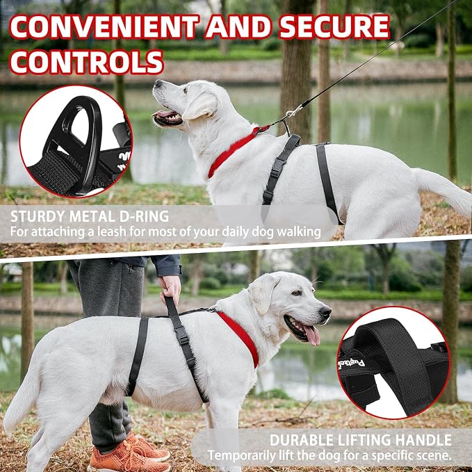 PUPTECK Escape Proof Dog Harness - No Pull Soft Padded Full Body Pet Halter Harness with Lift Handle for Small Medium Large Doggies Walking Hiking Hunting, Red & Black, L