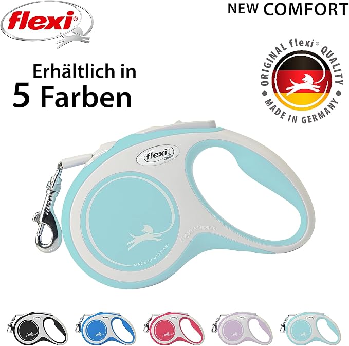 Flexi New Comfort Tape Grey & Light Blue Small 5m Retractable Dog Leash/Lead for Dogs up to 15kgs/33lbs