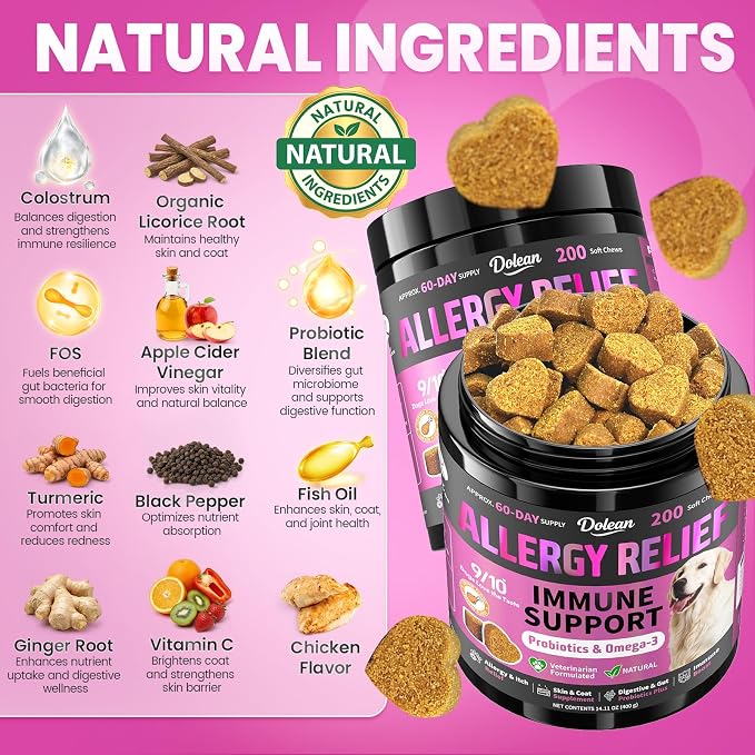 Dog Allergy Chews is Human Grade Itch Relief Multivitamin & Immune Yeast