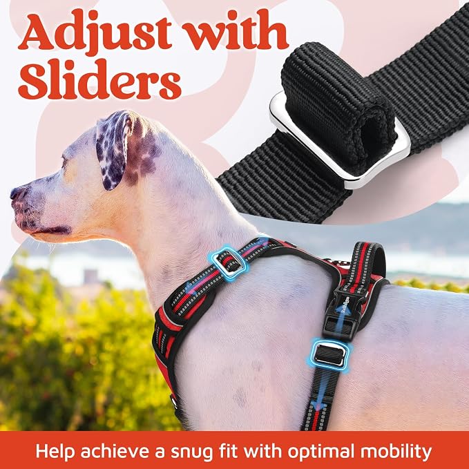 rabbitgoo Dog Harness for Large, No Pull 3 Buckles Easy On & Off | Soft Padded, Walking with Control Handle, Adjustable and Reflective, Red, X-Large