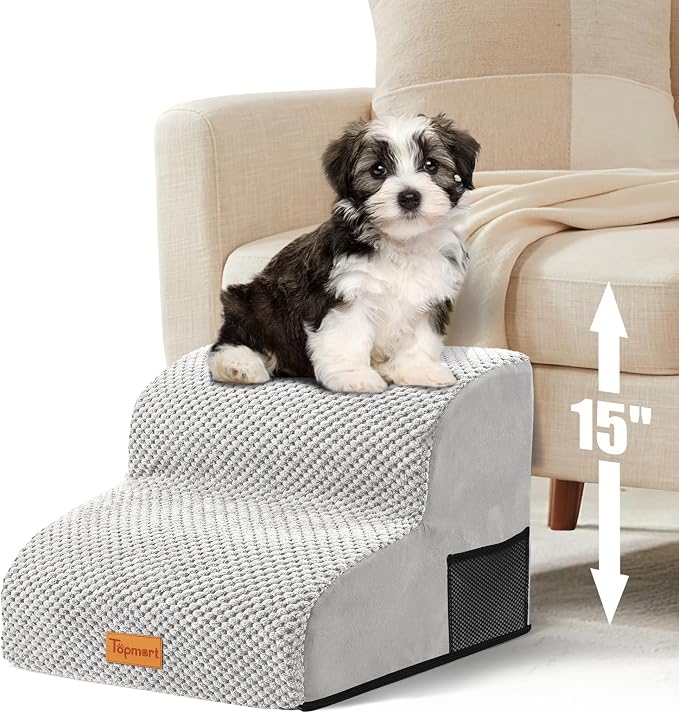 Topmart High Density Foam Pet Steps 2 Tiers,11.8" High,Non-Slip Dog Stairs,Soft Foam Dog Ramp Ladder,Best for Injured,Older Cats,Pets with Joint Pain,Suitable for Low Sofas,Stairs,Lower Place