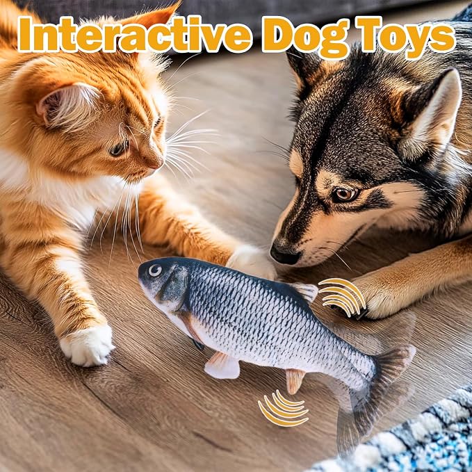 Mity rain Interactive Dog Toys Fish | Keeps Small, Medium & Large Dogs Busy Indoors & Outdoors - Rechargeable, Plush & Squeaky