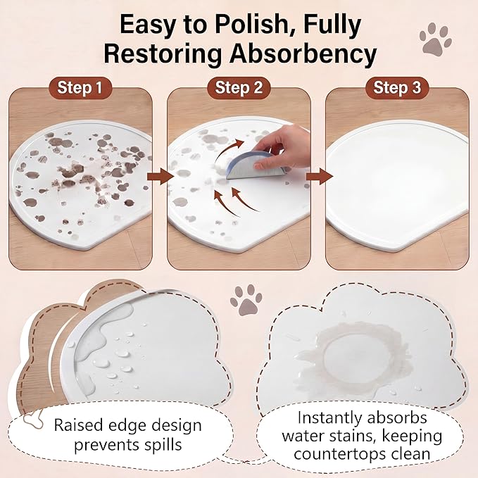 Stone Mat for Dog and Cat Water Bowls 12.6 x 11 Inch Absorbent Feeding Mat Christmas Pet Gift Quick Drying Tray for Pet Water Fountains Diatomaceous Earth Accessories for Messy Drinkers