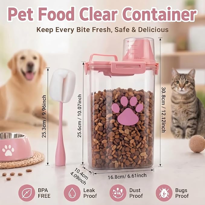 Dog Storage Container with Cleaning Brush and Measuring Cup